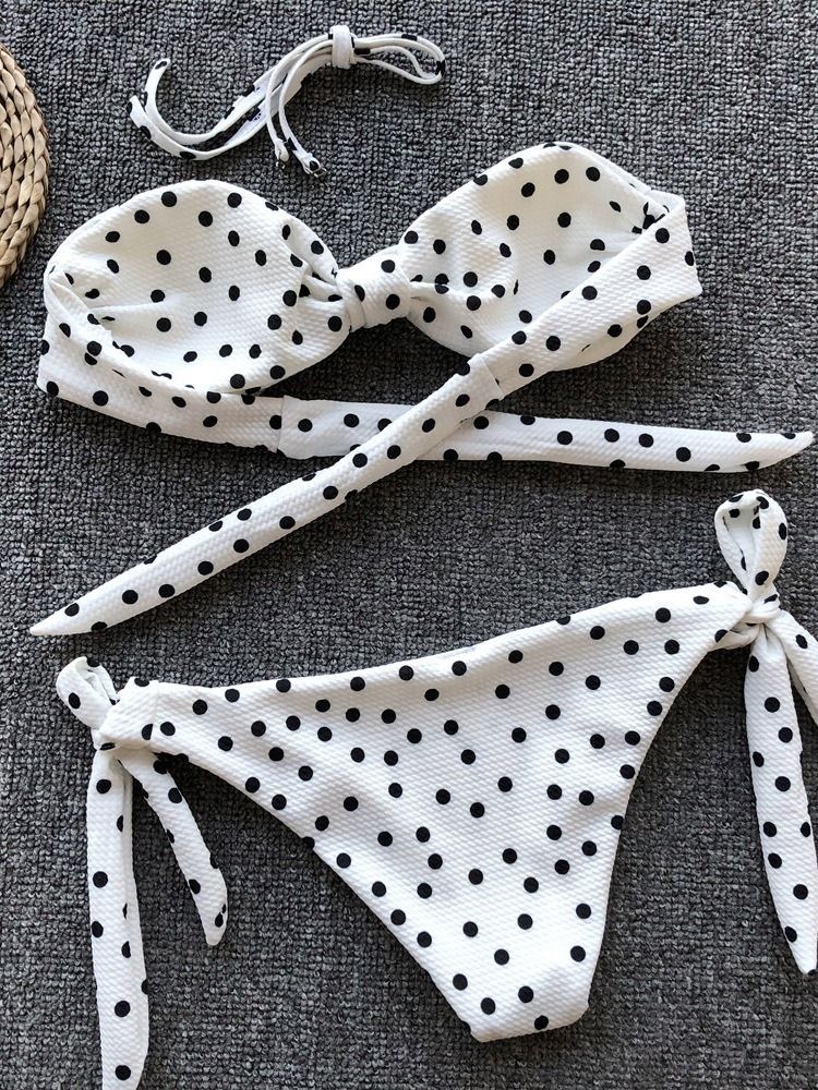 Tankini Set Print Polka Dots Badkläder För Kvinnor