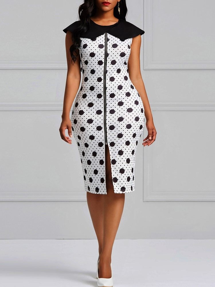 Bodycon Polka Dots Zipper Damklänning