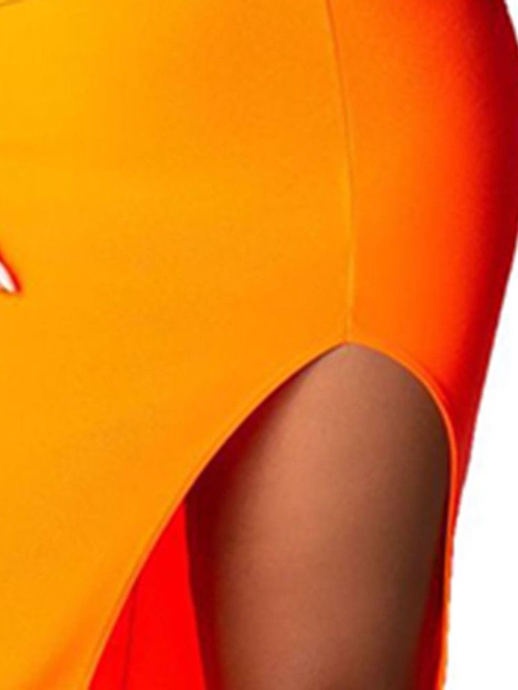 Dam Bodycon Axelbandslös Split Plain Mid Midja Orange Klänning