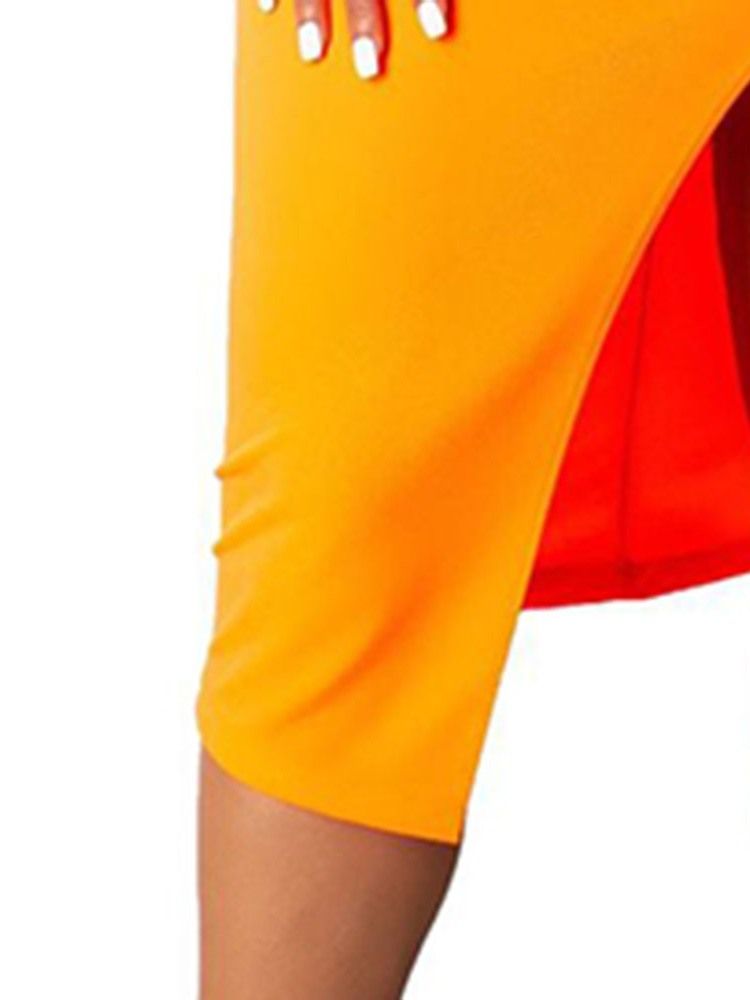 Dam Bodycon Axelbandslös Split Plain Mid Midja Orange Klänning