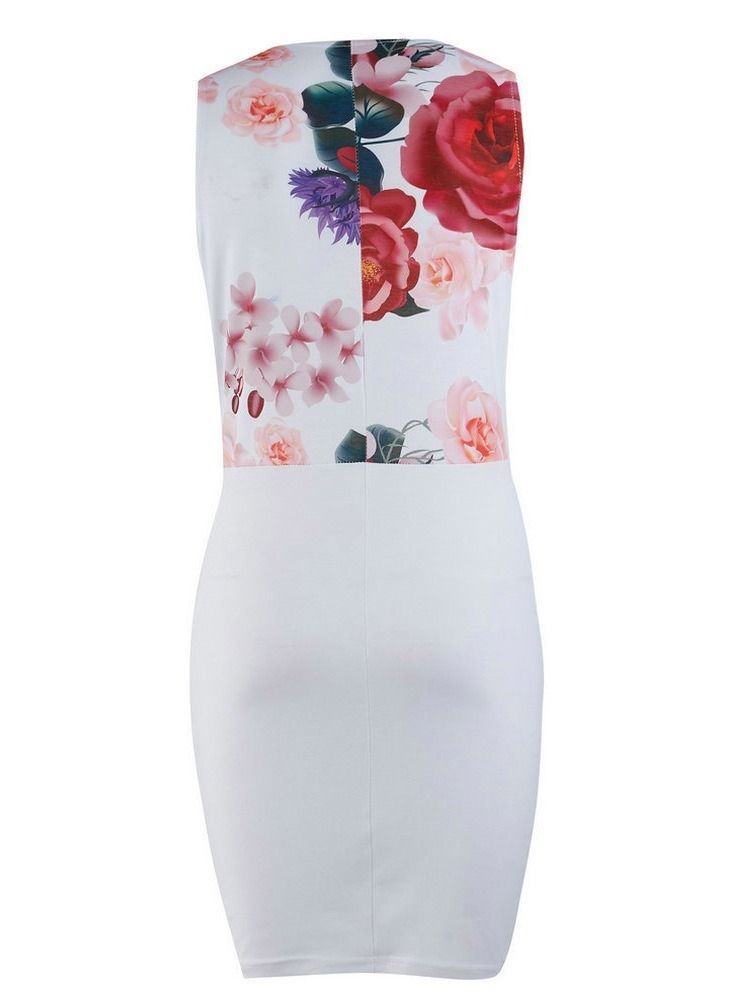 Dam Bodycon Floral Patchwork Pocket V-neck Over Dress