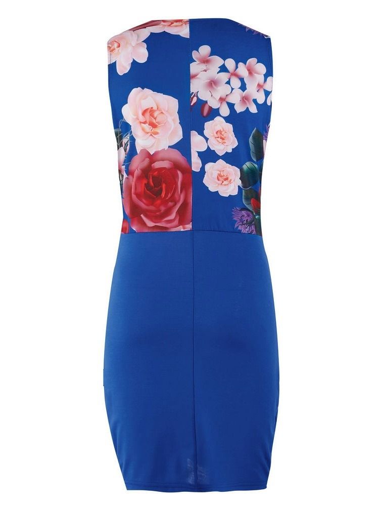 Dam Bodycon Floral Patchwork Pocket V-neck Over Dress