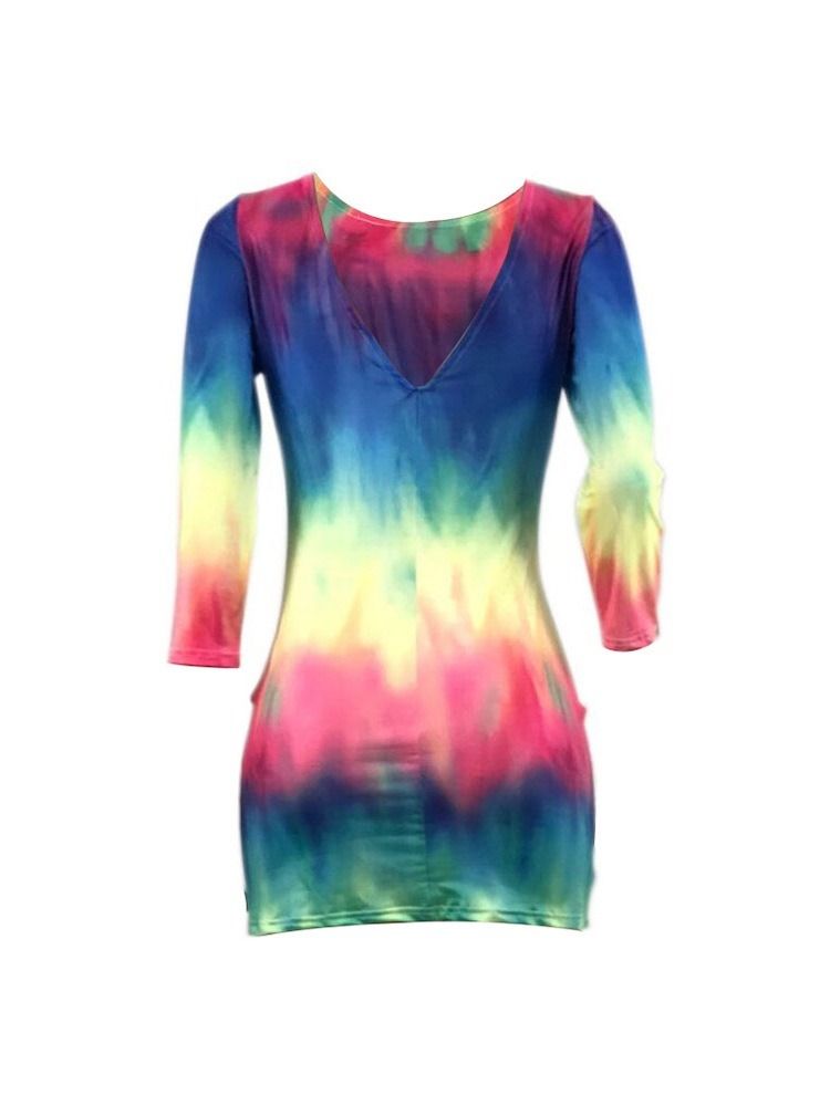 Dam Gradient Tie-dye Rundhals Backless Mode Vanlig Klänning