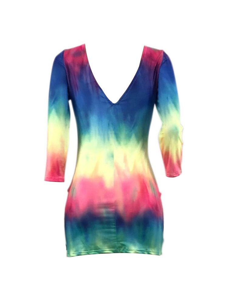 Dam Gradient Tie-dye Rundhals Backless Mode Vanlig Klänning