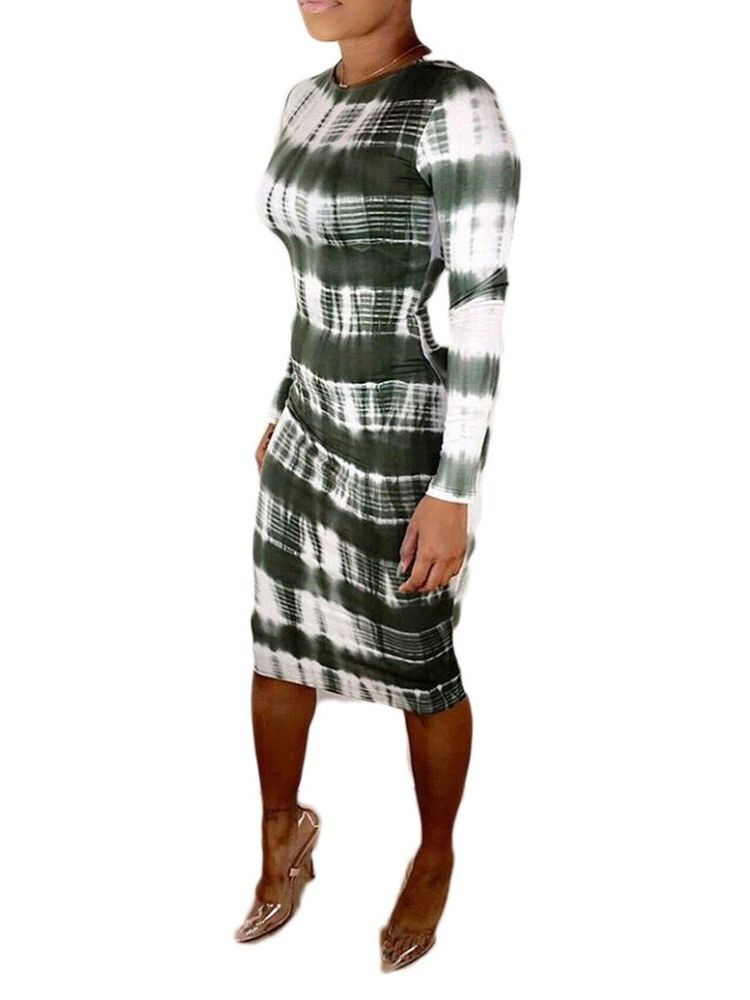 Dam Mid-calf Round Neck Long Sleeve Fall Fashion Dress