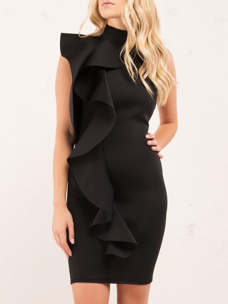 Dam Ruffles Turtleneck Backless Bodycon Dress