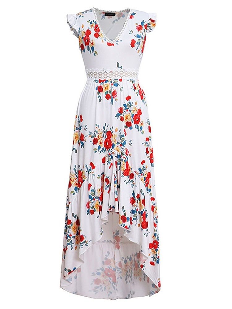 Dam Swallowtail Floral Print V-neck Sweet Pullover Dress