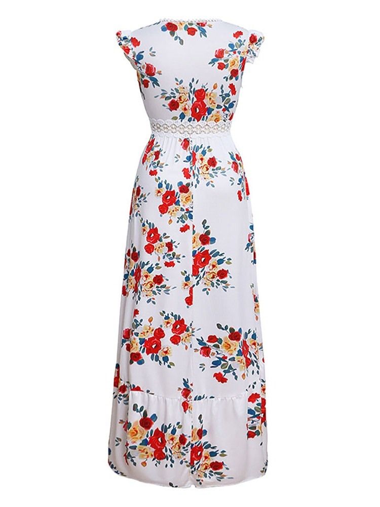 Dam Swallowtail Floral Print V-neck Sweet Pullover Dress