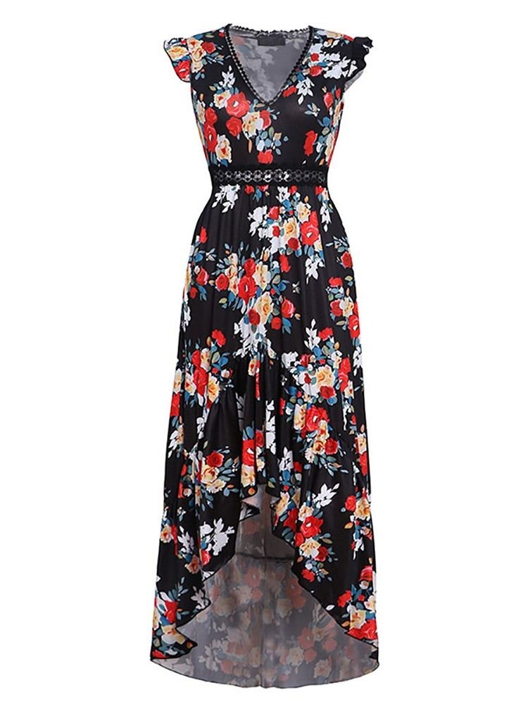 Dam Swallowtail Floral Print V-neck Sweet Pullover Dress