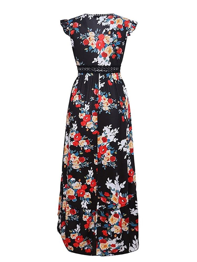 Dam Swallowtail Floral Print V-neck Sweet Pullover Dress