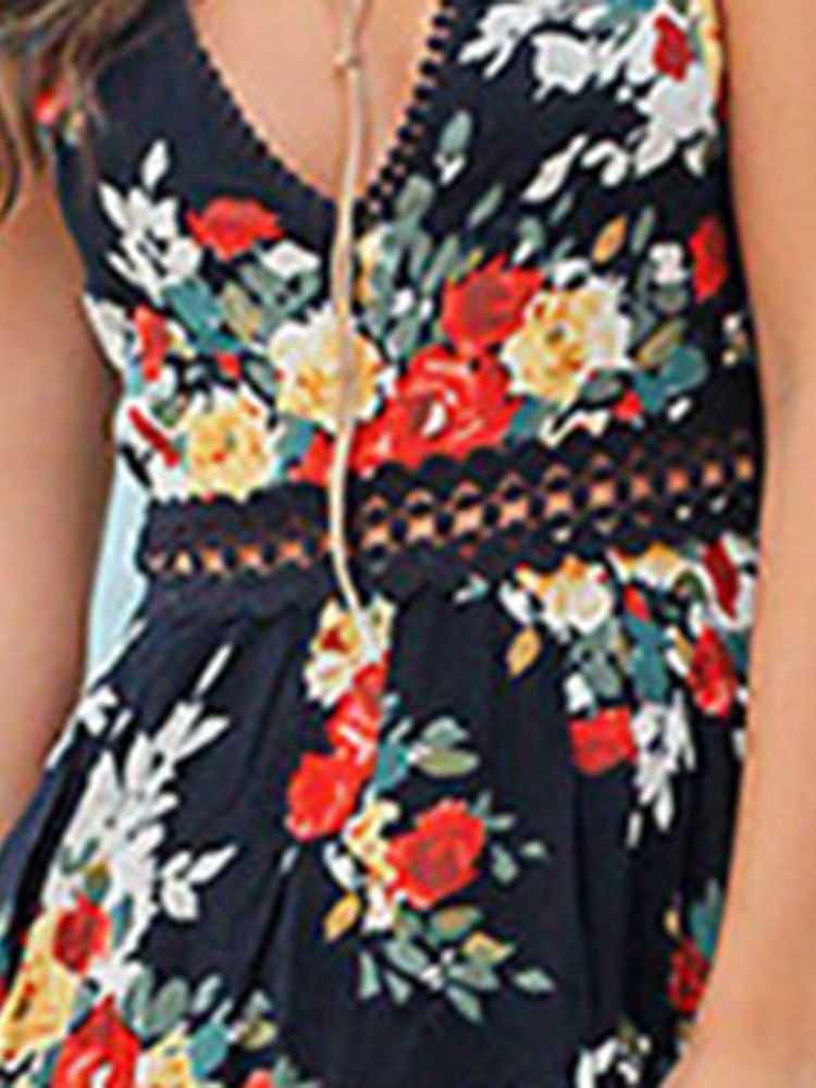 Dam Swallowtail Floral Print V-neck Sweet Pullover Dress