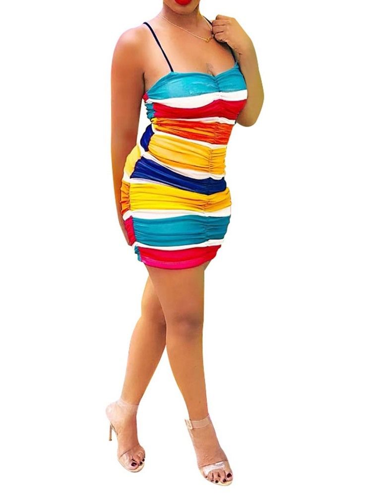 Kvinnor Över Knä Ärmlösa Patchwork Color Block Bodycon Klänning