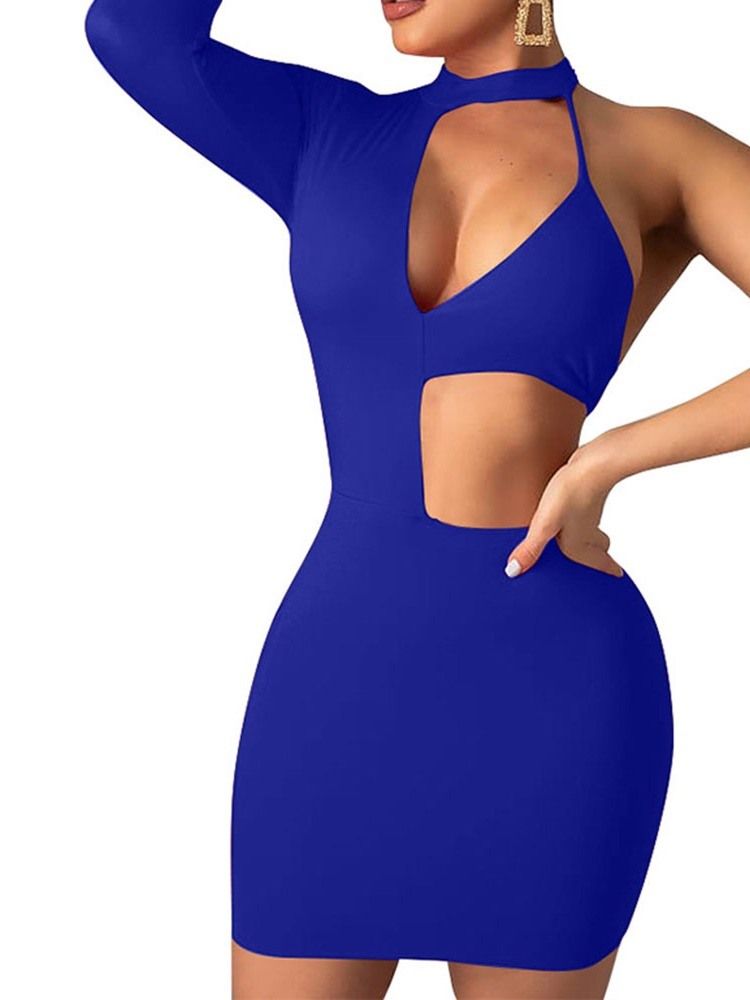 Kvinnor Över Knäställ Krage Långärmad Bodycon One-shoulder Dress