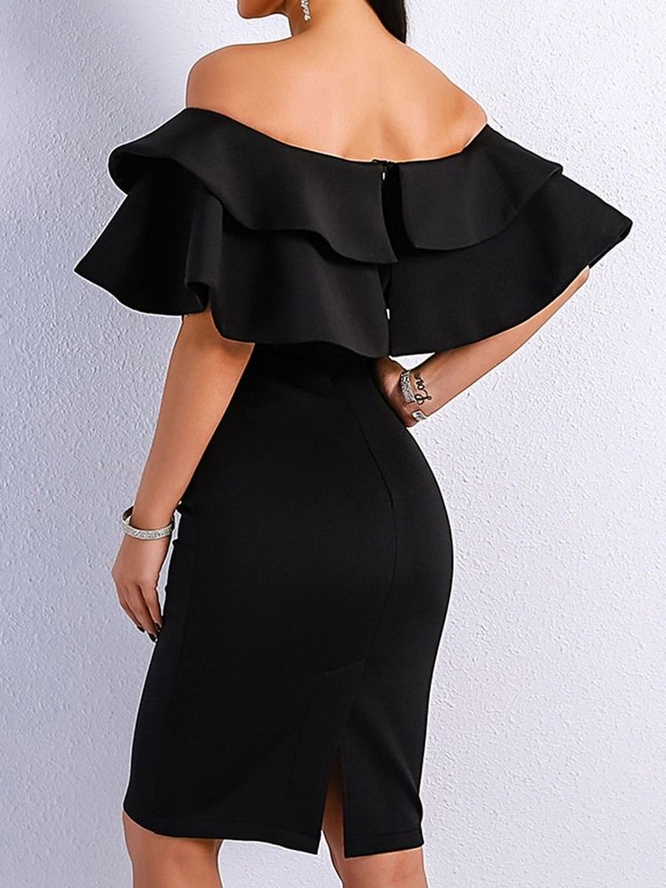 Kvinnors Halvärmad Lapptäcke Off Shoulder Bodycon Svart Vit Klänning Bröllop Gäst Klänning