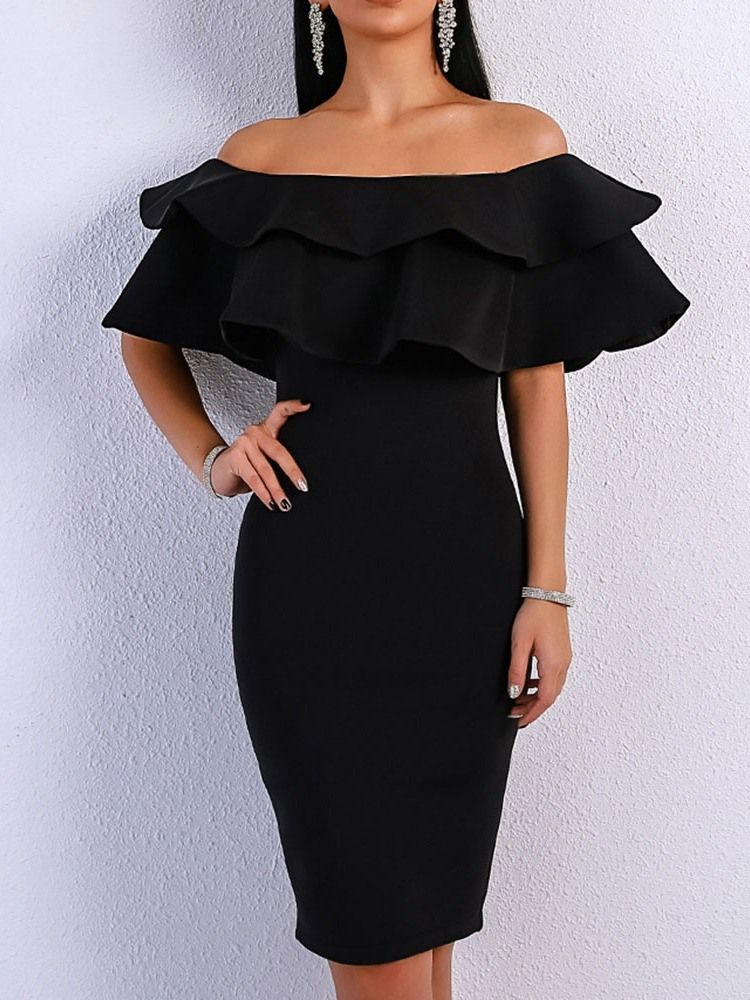 Kvinnors Halvärmad Lapptäcke Off Shoulder Bodycon Svart Vit Klänning Bröllop Gäst Klänning