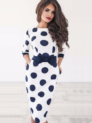 Kvinnors Knälång Bowknot Prickig Bodycon-klänning