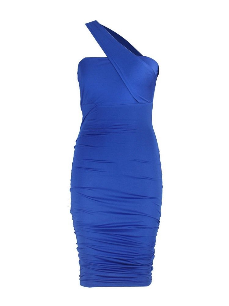 Kvinnors Lapptäcke Ärmlös Mid-calf Plain Blue Bodycon-klänning