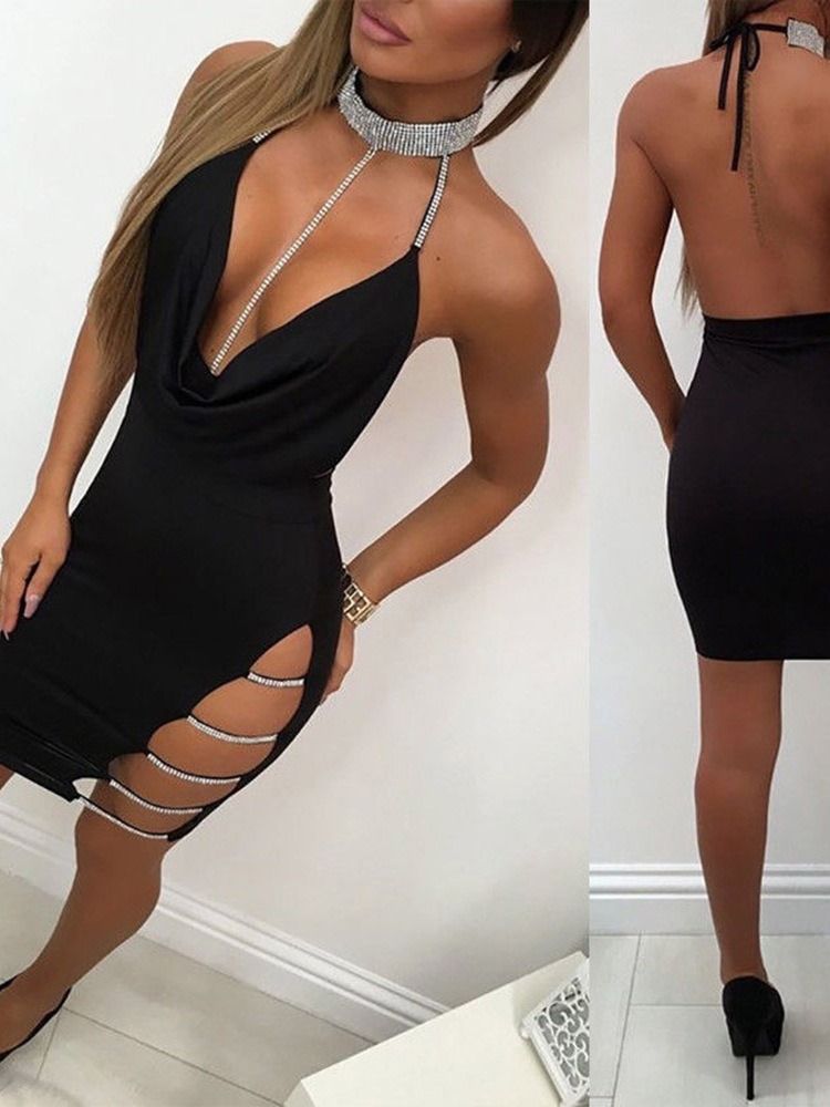 Kvinnors Överknee Ihålig Ärmlös Bodycon Sommarklänning