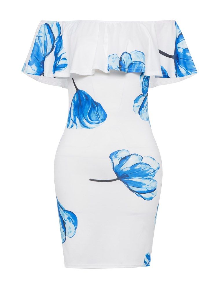 Kvinnors Off Shoulder-ruffles Rygglösa Bodycon-klänning