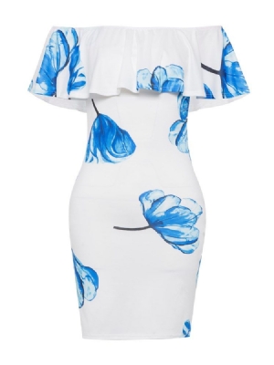 Kvinnors Off Shoulder-ruffles Rygglösa Bodycon-klänning