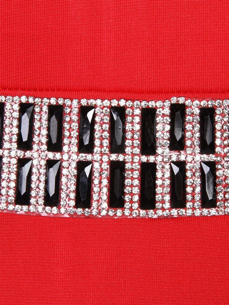 Oblique Collar Appliques Patchwork Dammantelklänning