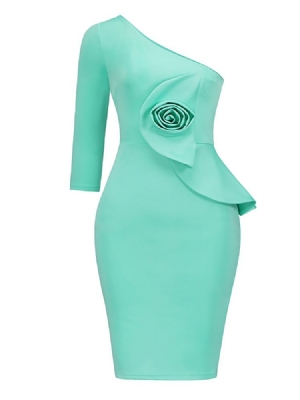 Oblique Collar Asymmetric Applique Bodycon Dress För Kvinnor