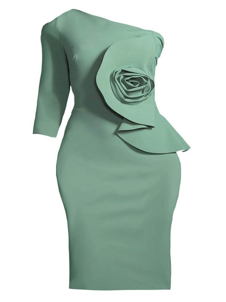 Oblique Collar Asymmetric Applique Bodycon Dress För Kvinnor