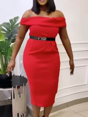 Off-shoulder Kortärmad Mid-kalv Bodycon-klänning För Kvinnor