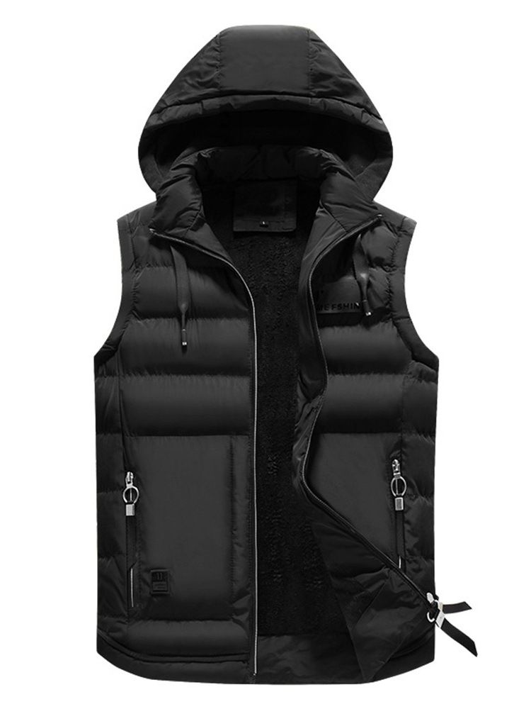 Avtagbar Hooded Plain Pocket Zipper Mens Quilted Vest