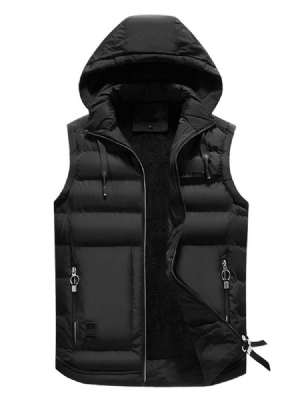 Avtagbar Hooded Plain Pocket Zipper Mens Quilted Vest