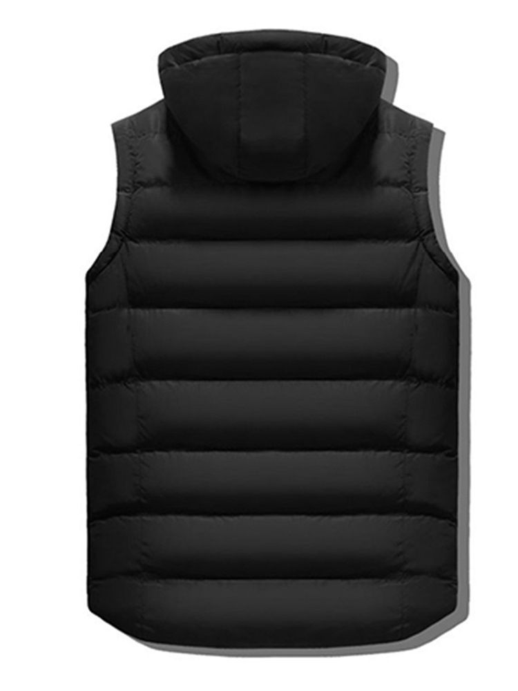 Avtagbar Hooded Plain Pocket Zipper Mens Quilted Vest