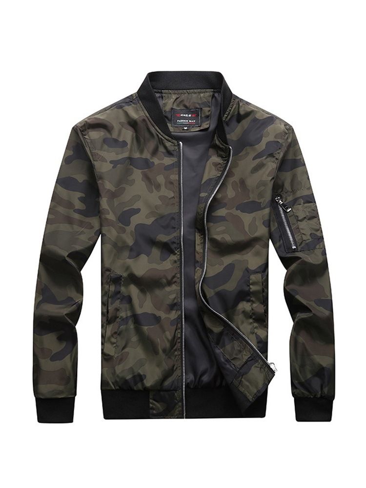 Camouflage Printed Stand Collar Mens Jacket