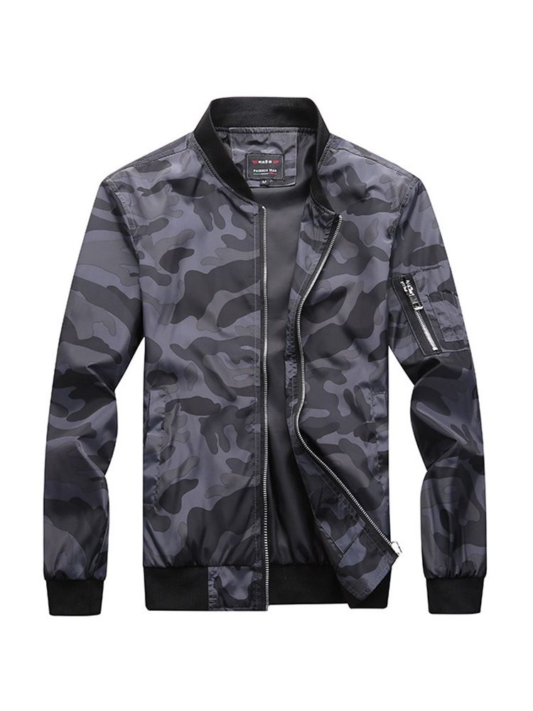 Camouflage Printed Stand Collar Mens Jacket