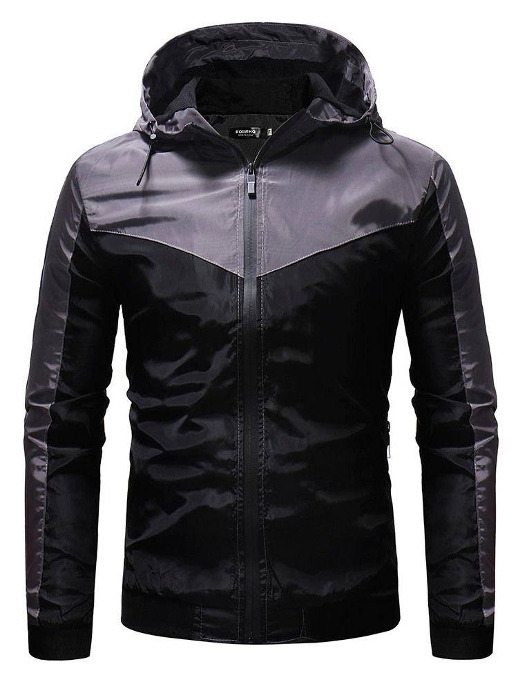 Color Block Hooded Thick Zipper Casual Jacka För Män