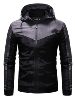 Color Block Hooded Thick Zipper Casual Jacka För Män