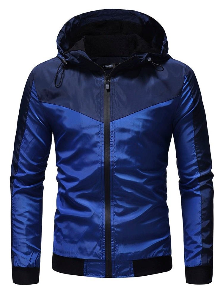 Color Block Hooded Thick Zipper Casual Jacka För Män