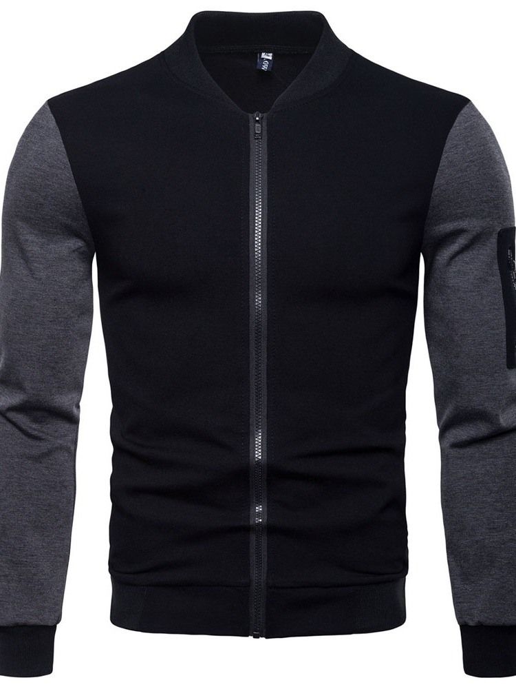 Color Block Stand Collar Zipper Fall Mens Slim Jacket