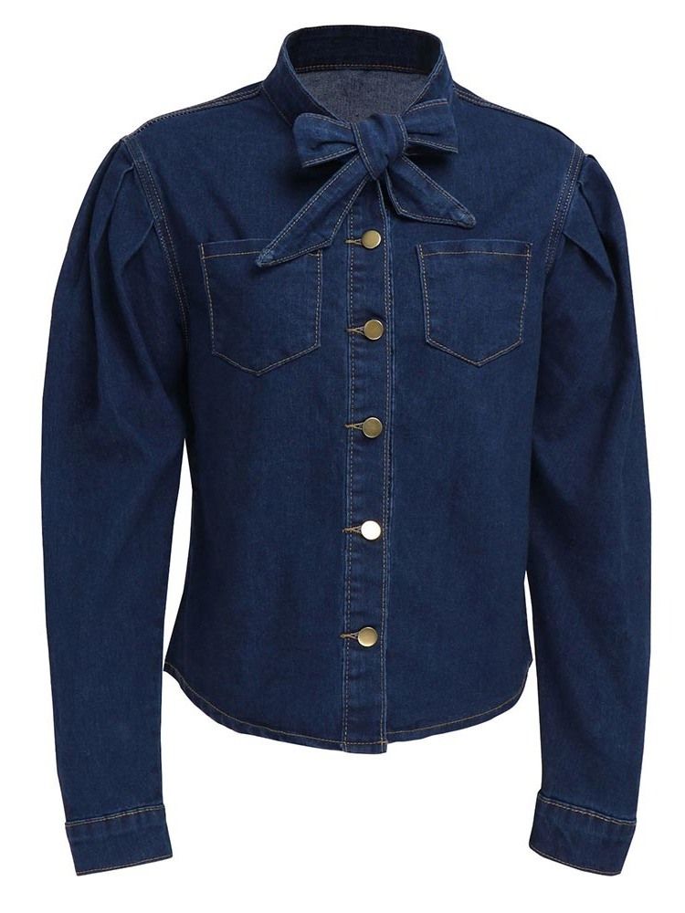 Dam Denim Casual Bowknot Slim Normal Standardjacka