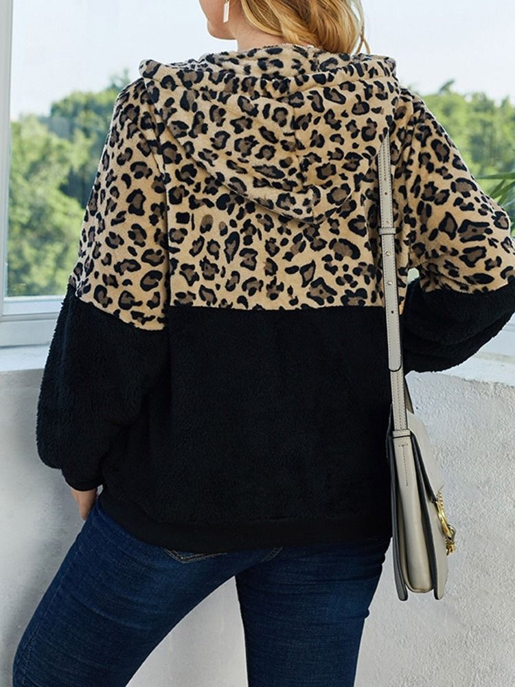 Dam Leopard Casual Blixtlås Tjock Standardjacka