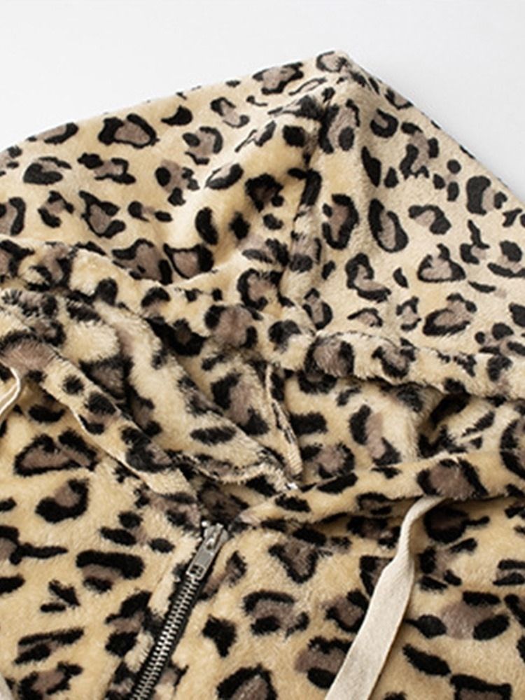 Dam Leopard Casual Blixtlås Tjock Standardjacka