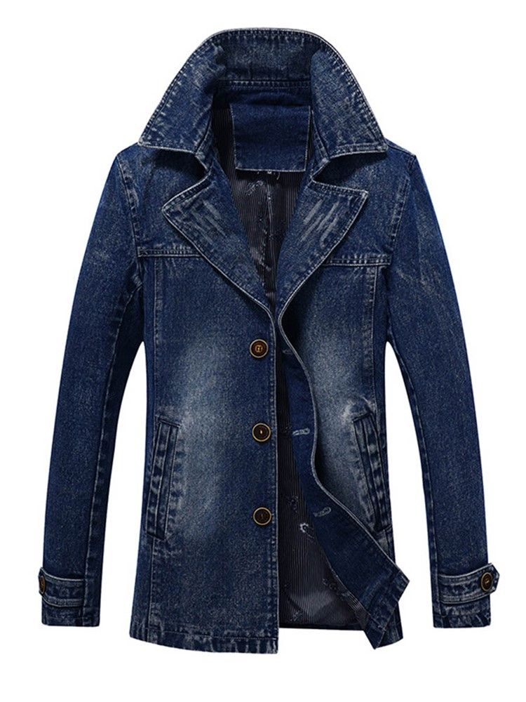 Denim Lapel Slim Trenchcoat För Män