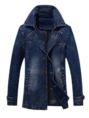 Denim Lapel Slim Trenchcoat För Män