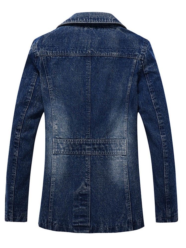 Denim Lapel Slim Trenchcoat För Män