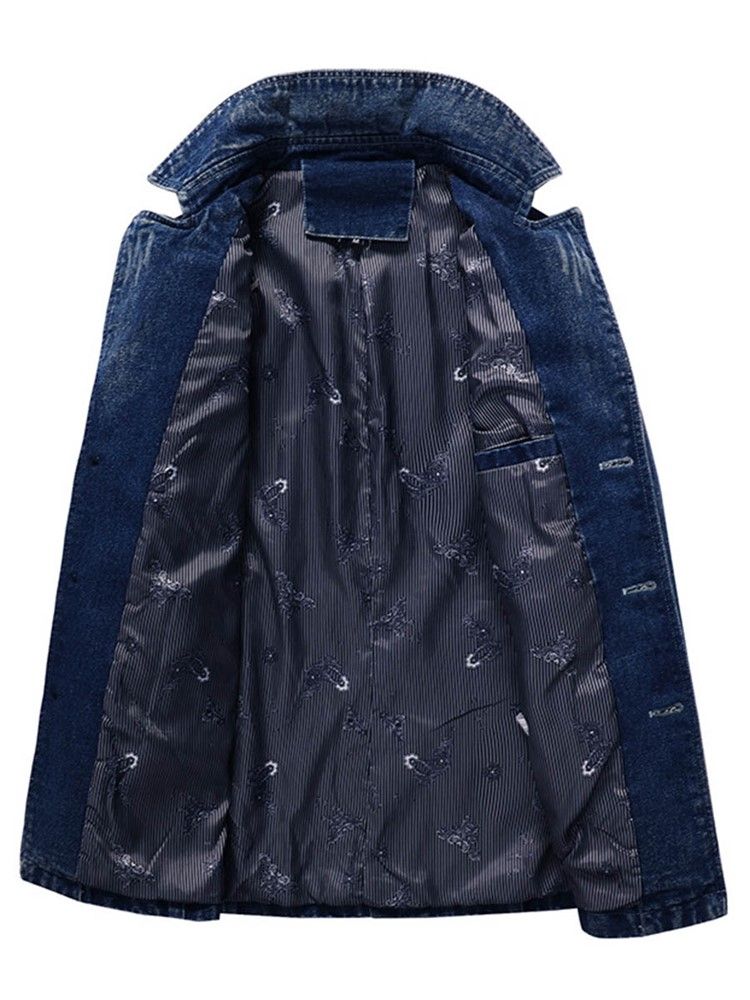 Denim Lapel Slim Trenchcoat För Män