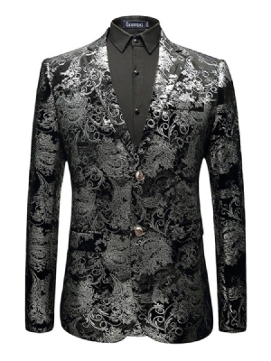 Floral Print Mens Color Block Slim Jacket Blazer