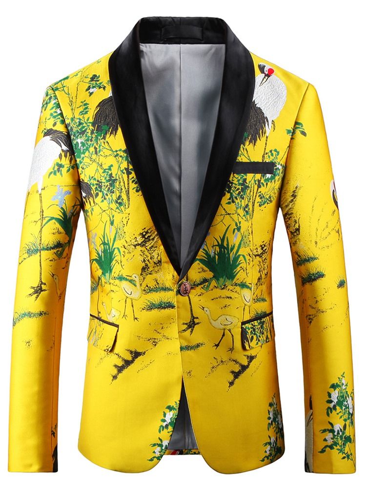 Floral Print Notched Lapel Unique Slim Men's Blazer