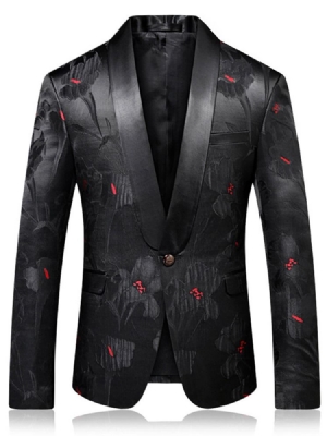 Floral Slim Notched Lapel Mens One Button Blazer Jacket