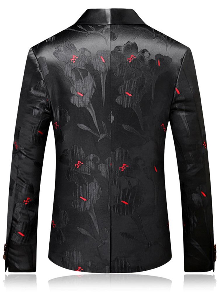 Floral Slim Notched Lapel Mens One Button Blazer Jacket