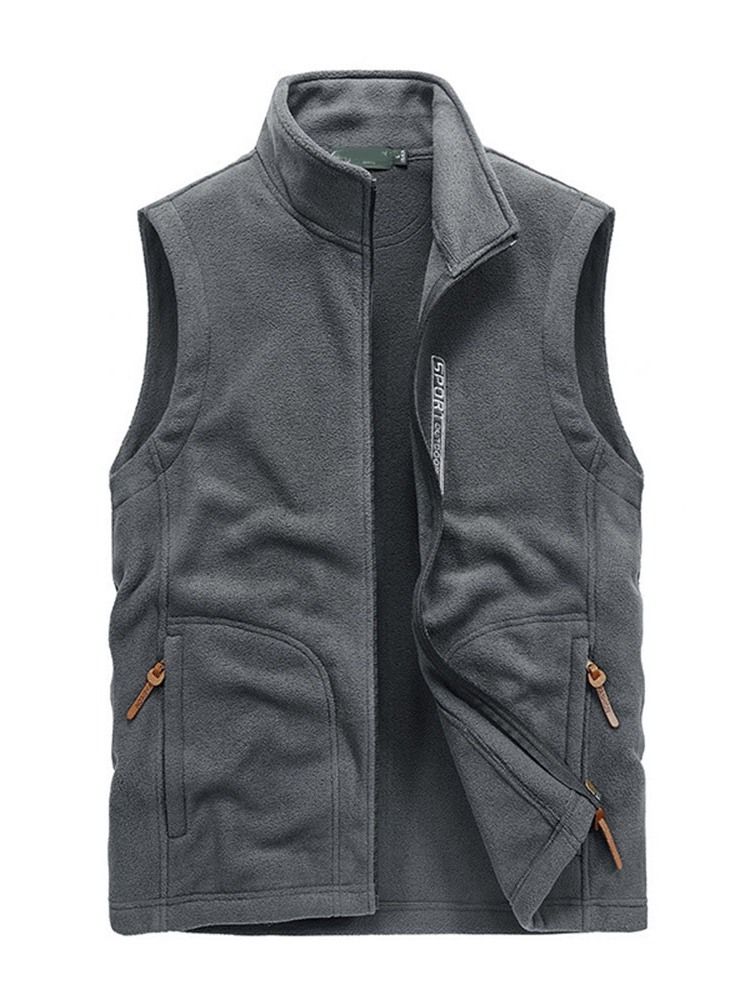 Herr Letter Stand Collar Zipper Casual Waistcoat