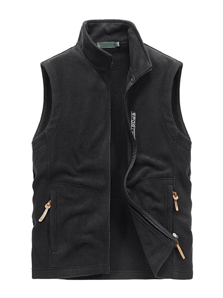 Herr Letter Stand Collar Zipper Casual Waistcoat